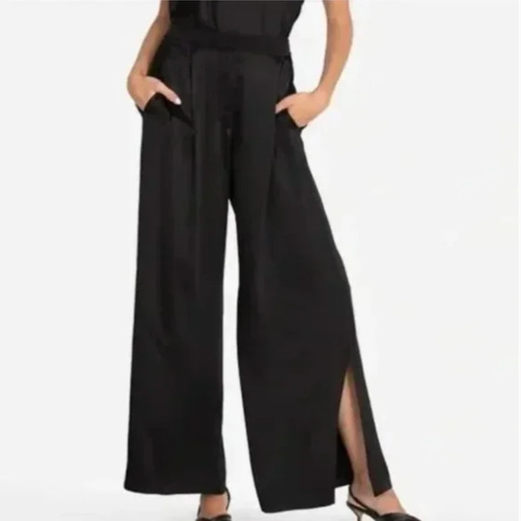 JOHNNY WAS Paradiso High Slit Pants Black Wide Leg Satin Lagenlook NWT - Picture 4 of 16